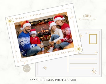 Christmas Card Template 5x7, Photo Card, Editable Canva Card Template ...