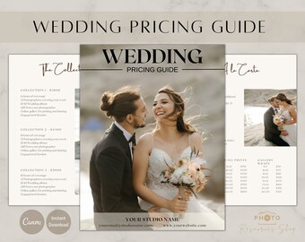 Photography Template, Wedding Pricing Guide, Wedding Photography Pricing List, | Wedding Collection Package, Canva Template