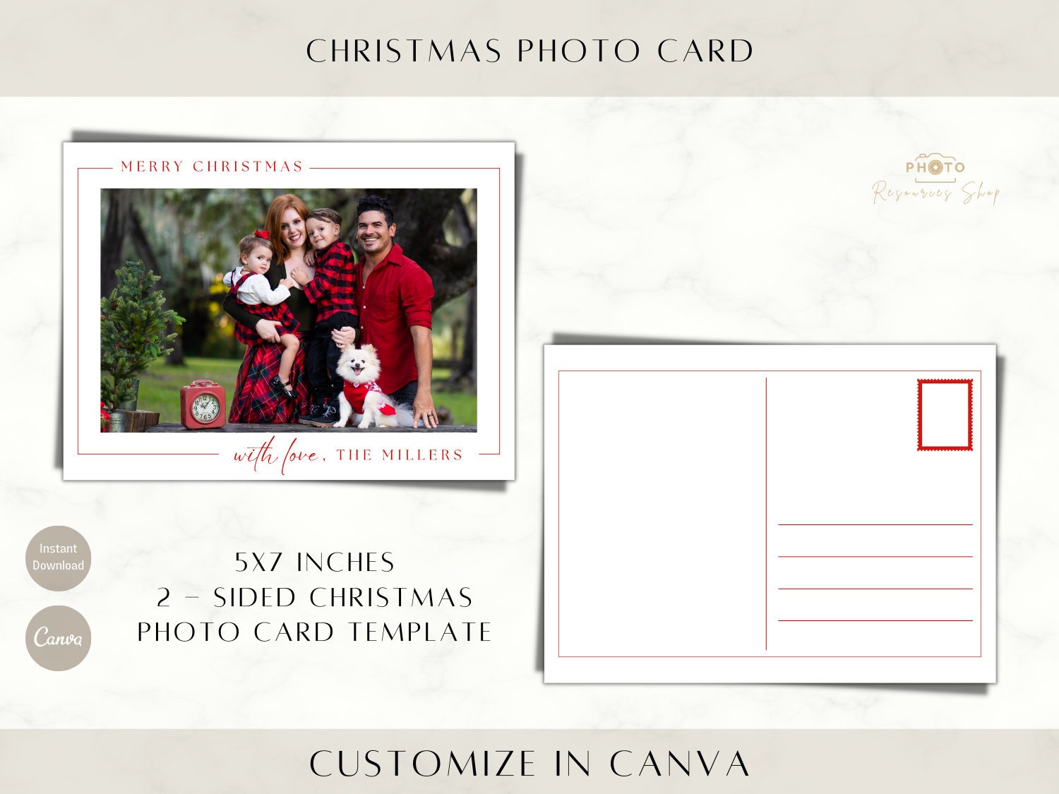 Christmas Card Template 5x7, Photo Card, Editable Canva Card Template ...