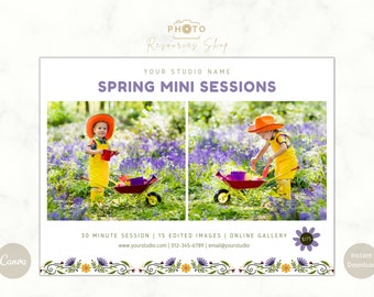 Modelo de Mini Sessão de Primavera, Mini Sessão, Modelo de Fotografia Canva, Modelo de Mini Sessão, Quadro de Marketing de Primavera, Minis de Primavera