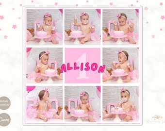 Square Photo Collage Template | 12x12 Storyboard, First Birthday (Canva)