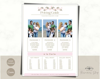 Floral Photography Pricing Guide Template, Photo Pricing Sheet, Photographer Price Guide,  Editable, Canva Template, Photography Template