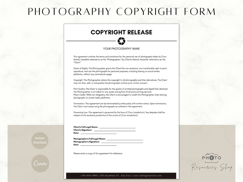 Photo Copyright Release Example Photography Copyright Release | Canva Template | Easy-to-edit ...