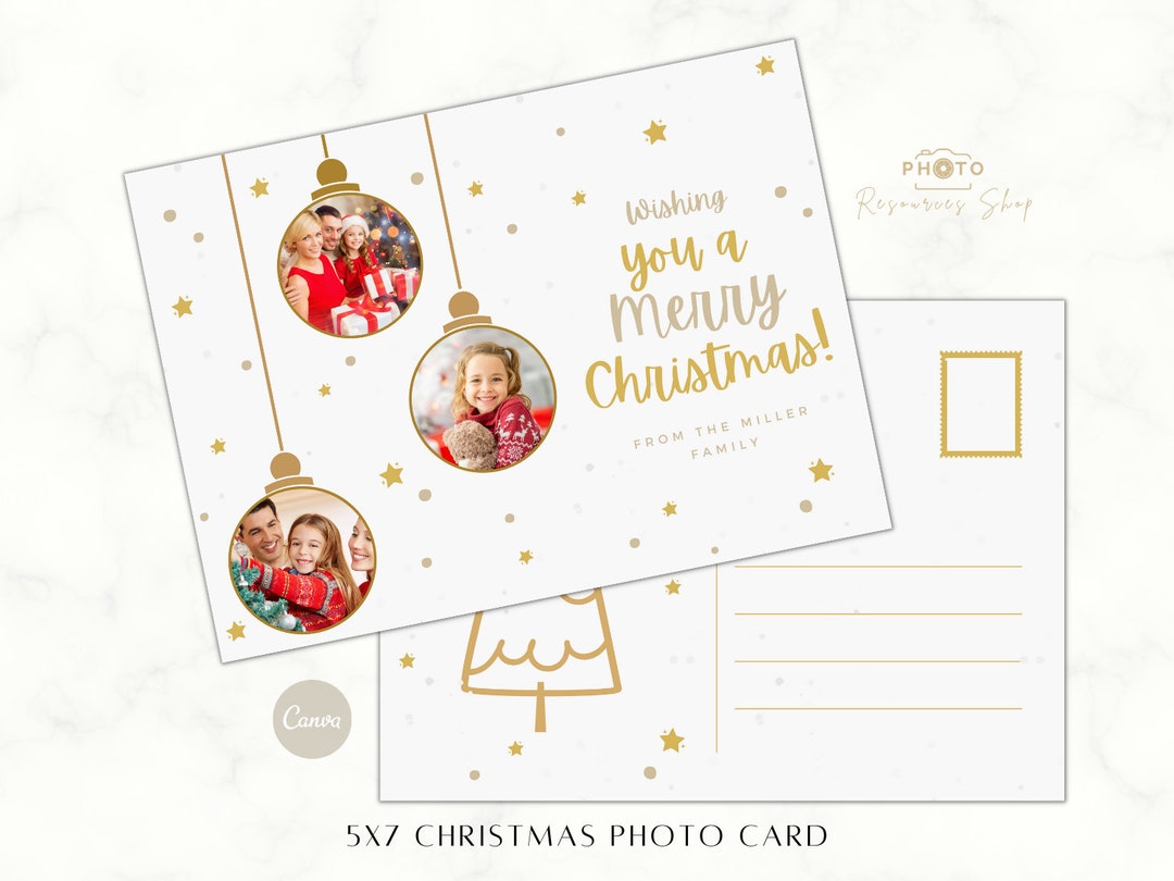 Editable Christmas Photo Card Template, 5x7 Canva Holiday Postcard ...