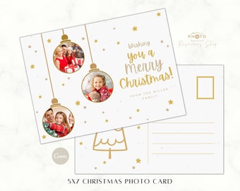 Christmas Card Template 5x7, Photo Card, Editable Canva Card Template ...