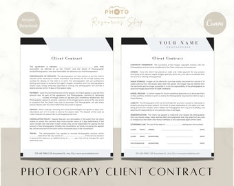 Photography Contract Template, Canva Template, Editable, Business Form For Photographers, Client Agreement, Photography Client Contract