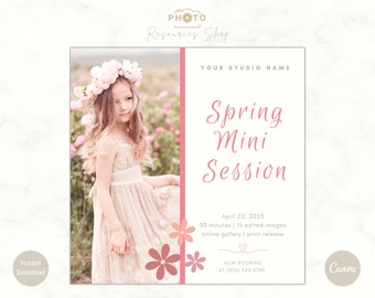 Modelo de Mini Sessão de Primavera, Mini Sessão, Modelo de Fotografia Canva, Modelo de Mini Sessão, Quadro de Marketing de Primavera, Minis de Primavera