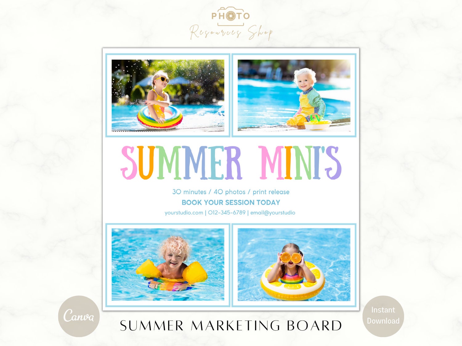 Bearbeitbare Sommer Mini Fotografie Vorlage | Fotografie Marketing-Tool | Professionelles Marketing-Board | Anpassbares Canva Design!