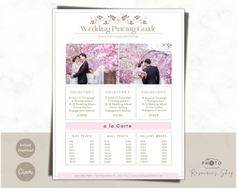 Floral Wedding Photography Pricing Guide | Canva Template | Pricing Template | Wedding Photo Price List | Collections and A la Carte Prices