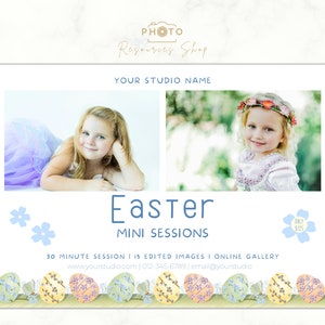 Easter Mini Sessions template, Easter Mini Session, Spring, Photography CANVA template, Mini Session Dates, Easter Marketing Board