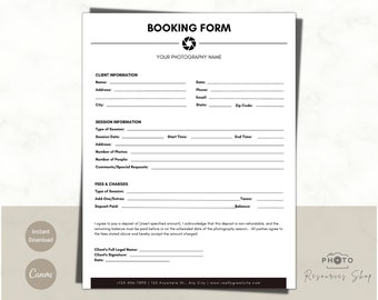 Photography Booking Form Template | Customizable Canva Design (Digital Download)