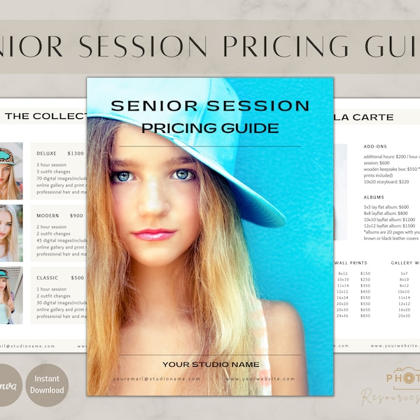 Senior Session Pricing Guide, Senior Photography Pricing List, Senior Pricing Guide Sheet Template, Photographer Price Guide, Canva Template