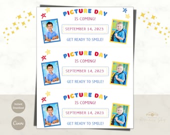 Recordatorio para el día de la foto escolar / Plantilla editable de Canva (Descarga digital)