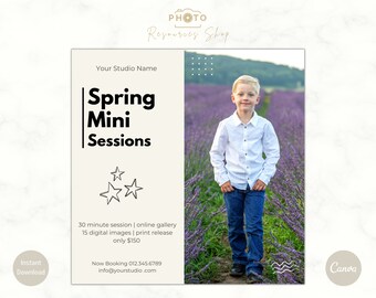Modelo de Mini Sessão de Primavera, Mini Sessão, Modelo de Fotografia Canva, Modelo de Mini Sessão, Quadro de Marketing de Primavera, Minis de Primavera