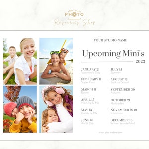 Upcoming Sessions template, Photography CANVA template, Mini Sessions Calendar for photographers, Mini Session Dates, Marketing Flyer