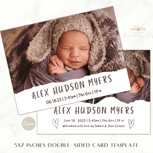Birth Announcement Template | Canva Baby Card Template | Printable | DIY birth Announcement | Baby Arrival | Newborn Photo Card | Photocards