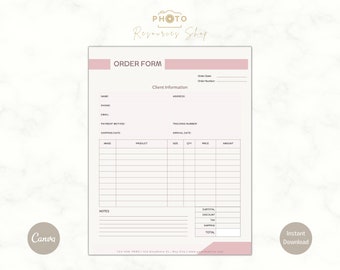 Professional Photo Order Form | Easy-to-Use Canva Template | Photography Business Form | Order Form Template for Photographers
