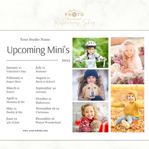 Upcoming Sessions template, Photography CANVA template, Mini Sessions Calendar for photographers, Mini Session Dates, Marketing Flyer