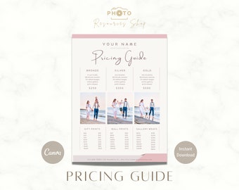 Photography Pricing Guide Template, Price list, Pricing Sheet, Photographer Price Guide,  Editable, Canva Template, Photography Template