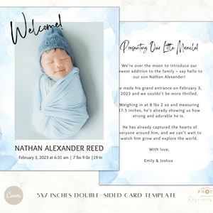 Sjabloon voor geboorteaankondigingen | Canva-babykaartsjabloon | Foto geboortekaart | DIY-geboorteaankondiging | Aankomst baby | Fotokaart voor pasgeborenen | 5X7