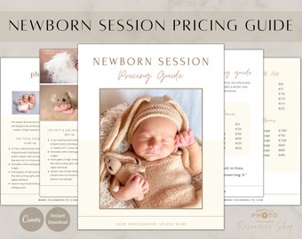 Newborn Session Pricing Guide, Newborn Photography Pricing Guide, Canva Pricing Template, Photography Template, Photography Price List