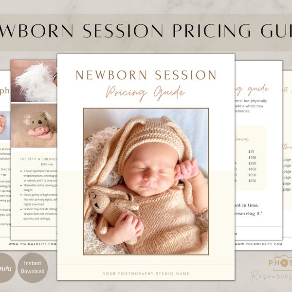 Newborn Session Pricing Guide, Newborn Photography Pricing Guide, Canva Pricing Template, Photography Template, Photography Price List