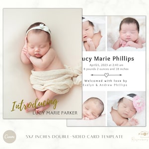 Sjabloon voor geboorteaankondigingen | Canva-babykaartsjabloon | Foto geboortekaart | DIY-geboorteaankondiging | Aankomst baby | Fotokaart voor pasgeborenen | 5X7