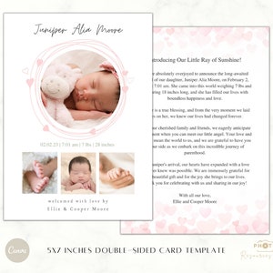 Sjabloon voor geboorteaankondigingen | Canva-babykaartsjabloon | Foto geboortekaart | DIY-geboorteaankondiging | Aankomst baby | Fotokaart voor pasgeborenen | 5X7