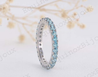 Aquamarine Ring 14K Gold Eternity Band, Modern Stackable Ring Jewelry, Statement March Birthstone Ring Dainty Custom Ring Midi Stacking Ring