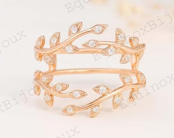 Vintage Enhancer Wedding Band Leaf Moissanite Ring Unique Moissanite Wedding Ring Leaf Branch Ring Match Wedding Ring Yellow Gold Ring
