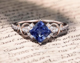 Vintage Sapphire Ring, Blue Gemstone Engagement Ring, September Birthstone Sterling Silver Ring, Handmade 18K Gold Art Deco Promise Ring