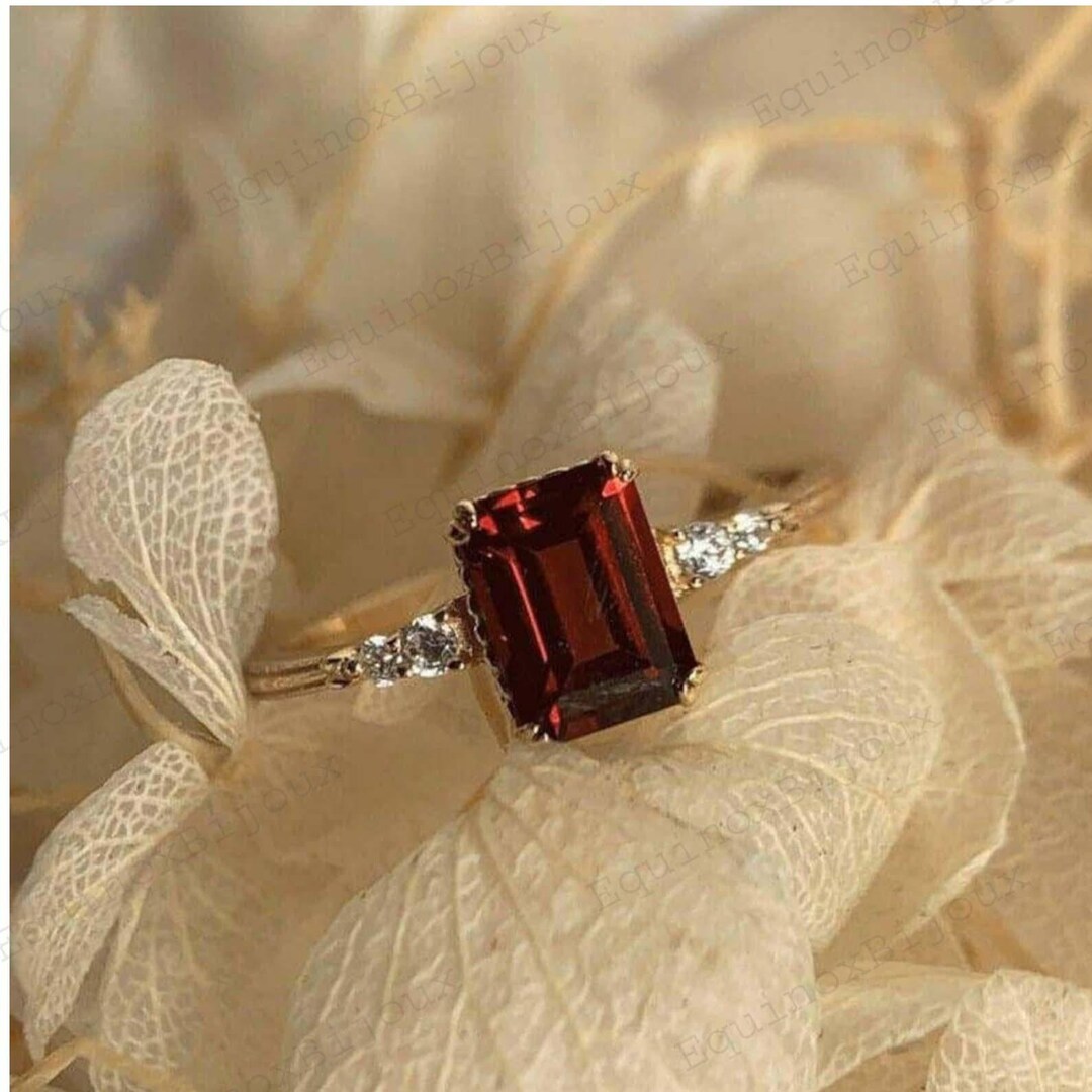 Vintage Emerald Cut Ruby Engagement Ring, 14k Gold Wedding Ring ...