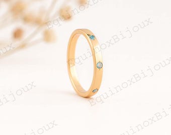 Dainty Aquamarine Half Eternity Ring Art Deco Bridal Anniversary Jewelry Gift March Birthstone Custom Engagement solid gold ring for her
