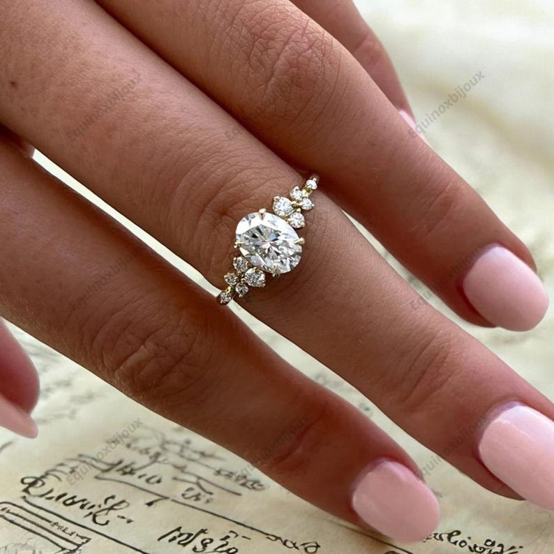 Oval Cut Moissanite Cluster Engagement Ring, Oval Cluster Ring, Art ...