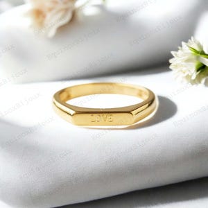 Signet Ring,14k Solid Gold Tiny Signet Ring, Personalized Ring, Love Engraved Ring, Pinky Ring, Handmade Design, Gold Filled Ring