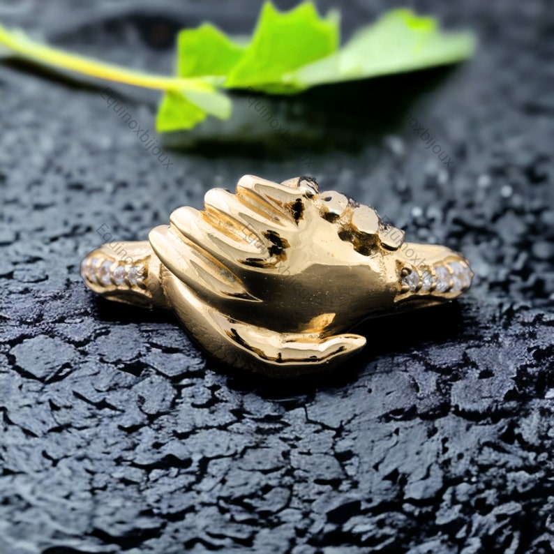 Diamond Handshake Ring Hug Promise Ring 14K Rose Gold Unique Etsy