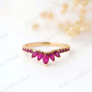 Alliance rubis taille marquise personnalisée bague de fiançailles incurvée vintage demi-éternité anniversaire de mariage personnalisée bague de fiançailles pour elle