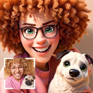 Pixar Character Pet Portrait, Digital Custom Portrait from Photo, Pixar Style 3D Cartoon Portrait Gift, Pet Portrait