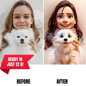 Pixar Character Pet Portrait, Digital Custom Portrait from Photo, Pixar Style 3D Cartoon Portrait Gift, Pet Portrait