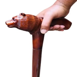 Handcrafted Wooden Walking Stick with Carved Lion Head Handle – Decorative Vintage Cane for Men & Women – Collectible Animal Walking Stick