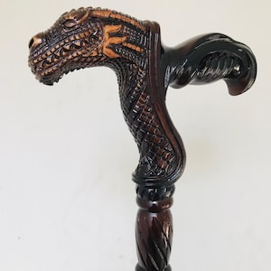Handcrafted Wooden Dragon Head Walking Stick, Fantasy Cane for Men & Women, Carved Mythical Dragon Cane, Gothic Medieval Style, Unique Gift