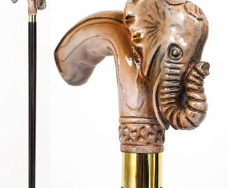 Handmade Albino Elephant Wooden Walking Cane: Vintage Style Gift