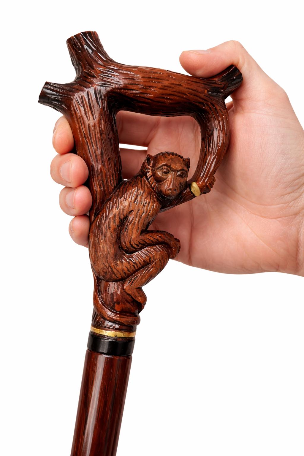Hand-carved Wooden Monkey Head Walking Stick: Vintage Style Cane