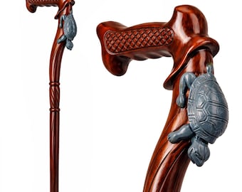 Handmade Wooden Turtle Walking Cane: Carved Hiking Stick