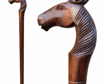 Horse Head Walking Cane – Solid Wood Handle, Antique Finish, Equestrian Style Stick