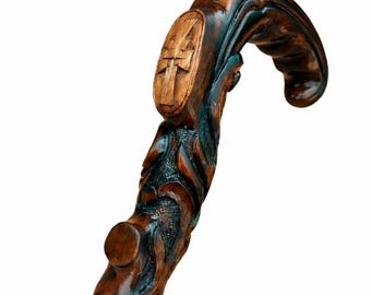 Handgeschnitzter Gehstock aus hochwertigem Holz mit christlichem Kreuz, ergonomischem Griff und 91 cm (36 Zoll), braun, handgefertigt und elegant.