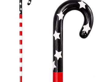 Flag Dizain Walking Stick: Artisan Handcrafted Wooden Cane