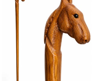 Elegant Horse Head Wooden Walking Cane – Handmade Wooden Stick with Wooden Handle