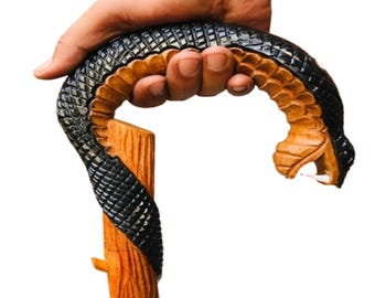 Handmade Wooden Cobra Walking Stick: Antique Style Snake Head Cane