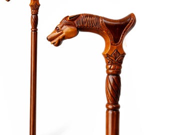 Handmade Horse Head Wooden Walking Cane – Decorative Stick